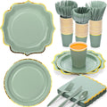 350 Pcs Sage Green and Gold Foil Plates and Napkins 50 Guest Spring Party Sup...