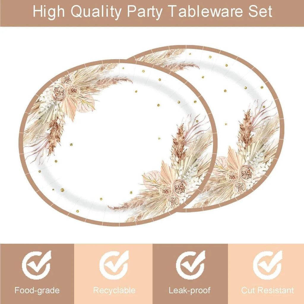 50PCS Boho Party Oval Paper Plates Large 10'' x 12'' Disposable Bohemian Part