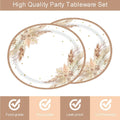 50PCS Boho Party Oval Paper Plates Large 10'' x 12'' Disposable Bohemian Part